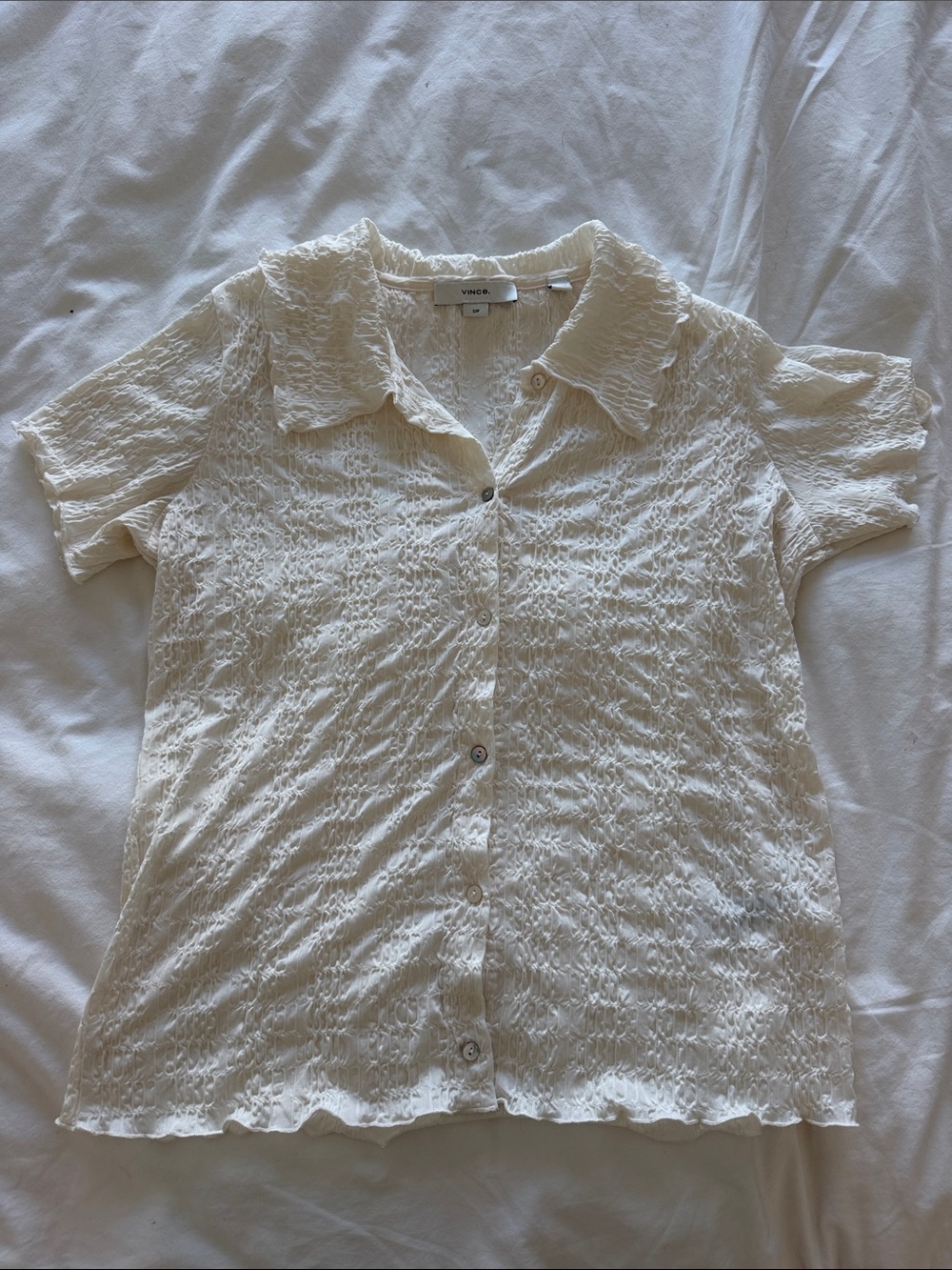 Vince Cream Textured Short-Sleeve Button-Down Shirt